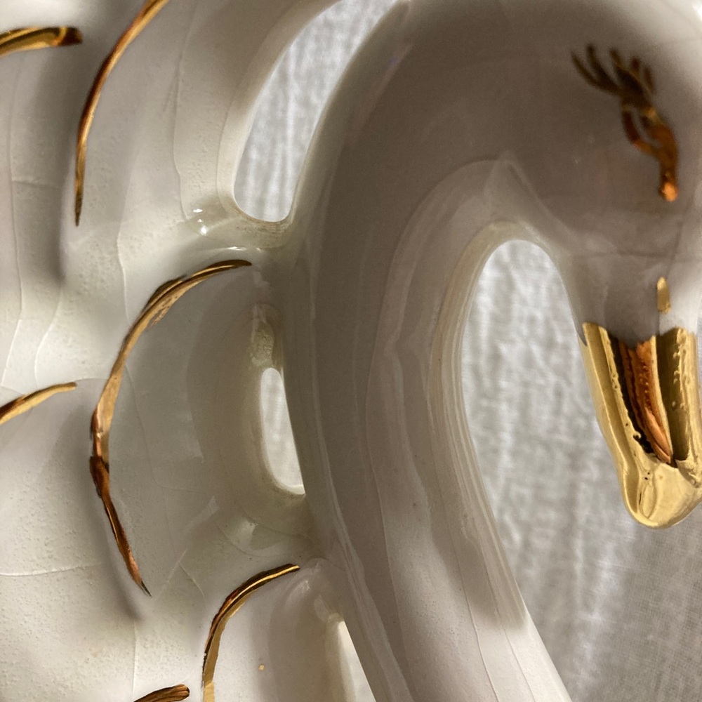 Vintage Ceramic Swan Planter Vase Gilded Iridescent Succulent 9 Inches Tall - Picture 3 of 7